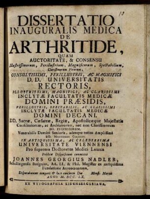 Dissertatio Inauguralis Medica De Arthritide