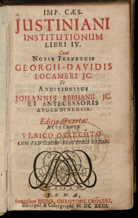 Imp. Caes. Iustiniani Institutionum Libri IV.