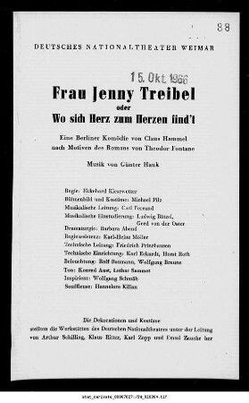 Frau Jenny Treibel oder Wo sich Herz zum Herzen find't