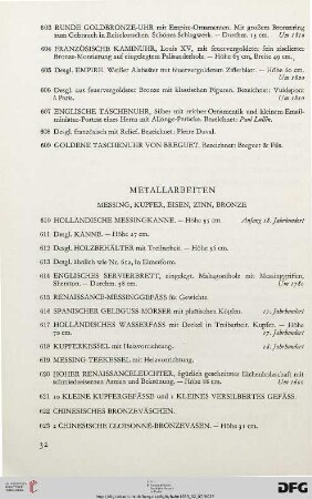Metallarbeiten: Messing, Kupfer, Eisen, Zinn, Bronze (Nr. 610-623)