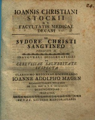 De sudore Christi sanguineo, Prolusio 2