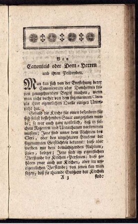 Von Canonicis, oder Dom-Herren und ihren Präbenden