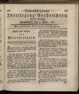 XXII. Stück. Sonnabends: den 30. May, 1789.