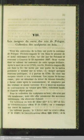 VII. Les insigues du sacre des rois de Pologne. Collection des sculptures en bois