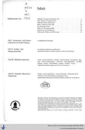 Inhaltsübersicht, Ehrenbürger, Freiburger Kalendarium.