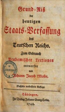 Grundriß der heutigen Staats-Verfassung des Teutschen Reichs
