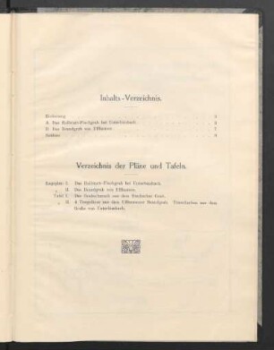 Inhalts-Verzeichnis. Verzeichnis der Pläne und Tafeln.