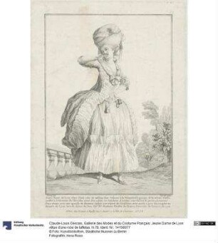 Gallerie des Modes et du Costume Français: Jeune Dame de Lyon vêtue d'une robe de taffetas. N.78