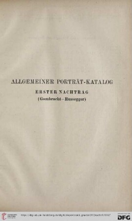 Allgemeiner Porträt-Katalog. Erster Nachtrag (Gombracht-Russegger)