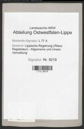 Zentralkommission zur Abwehrung der Cholera.- Tätigkeit.- Amt Oerlinghausen, Bd. 14