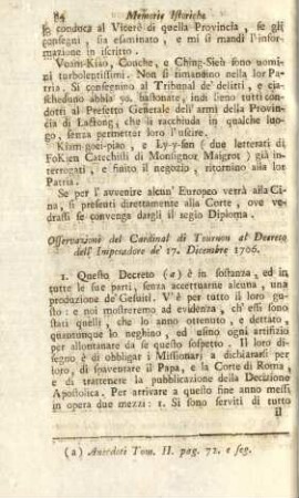 Osservazione del Cardinal di Tournon al decreto dell' Imperadore de 17. diecembre 1706