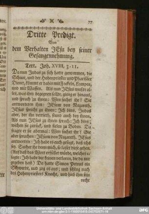 Dritte Predigt. Von dem Verhalten Jesu bey seiner Gefangennehmung.