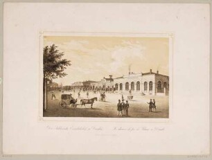 Der Schlesische Bahnhof an der Antonstraße in Dresden-Neustadt, 1847 eingeweiht, Blick nach Westen.