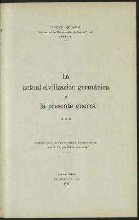 La actual civilización germánica y la presente guerra