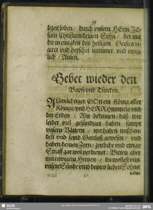 Gebet wieder den Bapst und Türcken