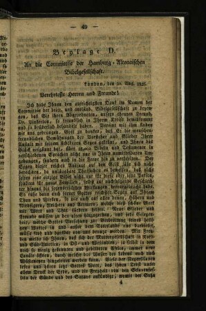 Beylage D. An die Committée der Hamburg-Altonaischen Bibel-Gesellschaft.