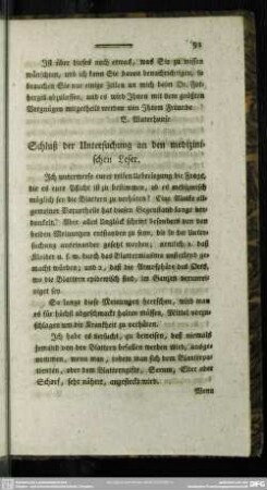 Schluß der Untersuchung an den medizinischen Leser