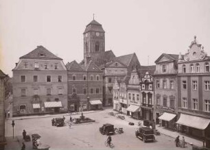 Sagan, Innenstadt : Sagan (Zagan/Polen). Alter Ring mit Giebelhäusern dahinter Pfarrkirche