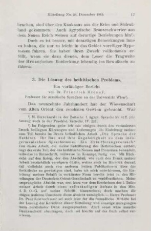 3. Die Lösung des hethitischen Problems. Ein vorläufiger Bericht