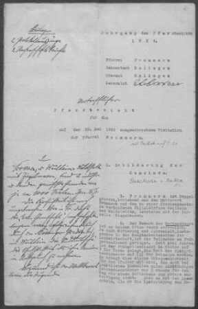 Frommern mit Weilheim-Waldstetten: Pfarrbericht 1924
