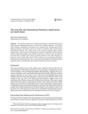 The Iraq war and international relations : implications for small states