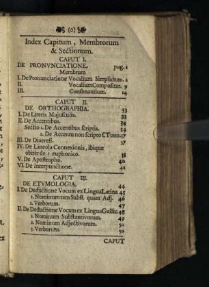 Index Capitum, Membrorum & Sectionum