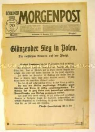 Extrablatt der "Berliner Morgenpost" zum Kriegsverlauf an der Ost- und Westfront