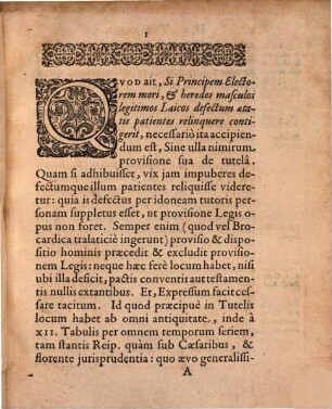 De Legitima Tvtela Cvraq. Electorali Palatina, Ex integro ad Auream Caroli IIII. Imp. Bullam Commentario Marqvardi Freheri, desumtus locus