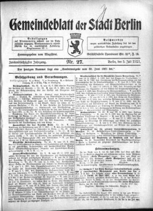 1921,27: Nr. 27, 3. Juli 1921