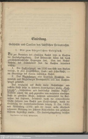 Einleitung. Geschichte und Quellen des sächsischen Privatrechts