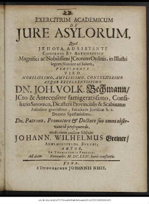 Exercitium Academicum De Iure Asylorum