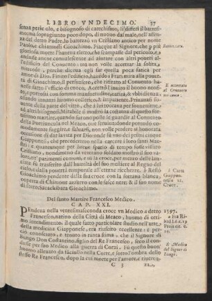 Cap. XXI. Del santo Martire Francesco Medico