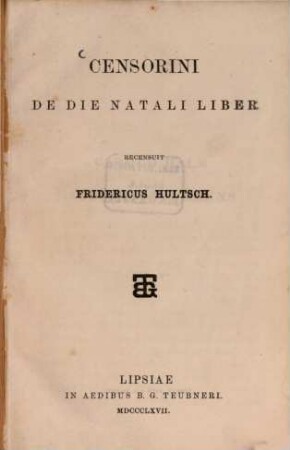 Censorini De die natali liber
