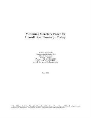 Measuring Monetary Policy for a Small Open Economy: Turkey
