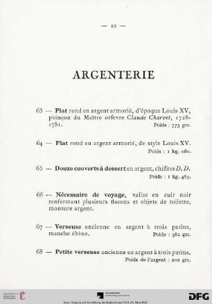 Argenterie (Nr. 63-89)