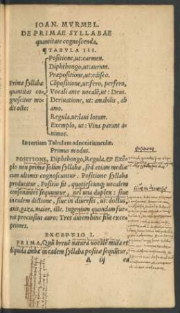 De Primae Syllabae quantitate cognoscenda, Tabula III.