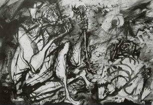 Don Chisciotte pensieroso e Sancho Pancia sdraiato (Don Quichotte nachdenklich und Sancho Pansa liegend)
