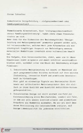 Industrielle Designleistung - zielgruppenbestimmt oder handlungsorientiert