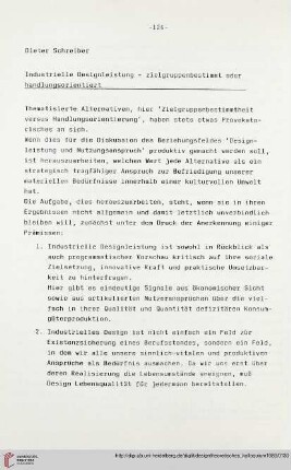 Industrielle Designleistung - zielgruppenbestimmt oder handlungsorientiert