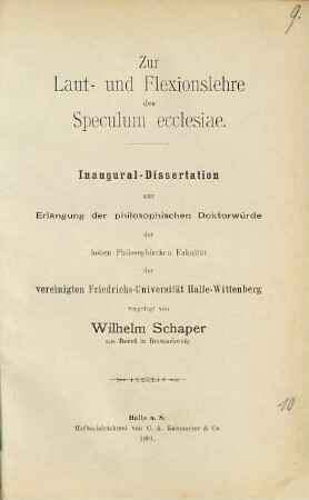 Zur Laut- und Flexionslehre des Speculum ecclesiae : Inaugural-Dissertation
