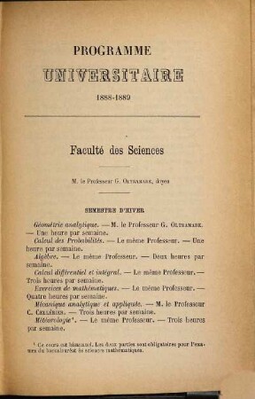 Programme des cours. 1888/89