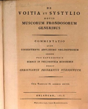 De voitia et systylio novis muscorum frondosorum generibus
