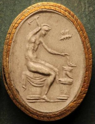 Vulcan (Hephaistos), schmiedet auf seinem Ambos Jupiters Donnerkeile (Daktyliothek, Supplement)