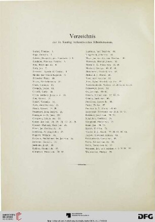 Verzeichnis der im Katalog vorkommenden Künstlernamen