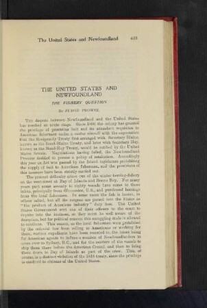 The United States and Newfoundland. The Fishery Question.