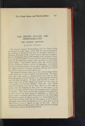 The United States and Newfoundland. The Fishery Question.