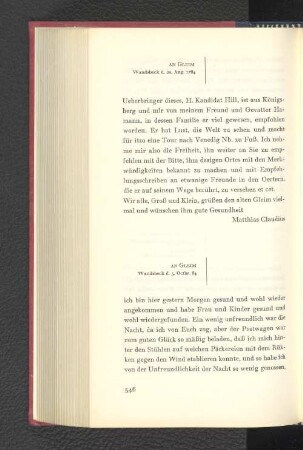 An Gleim Wandsbeck, den 20. August 1784