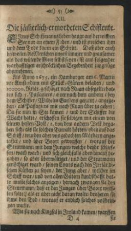 XII. Die jäm[m]erlich-ermordeten Schifleute.