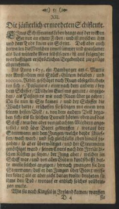 XII. Die jäm[m]erlich-ermordeten Schifleute.