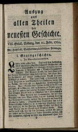 VIII. Stück, Coburg, den 20. Febr. 1760.